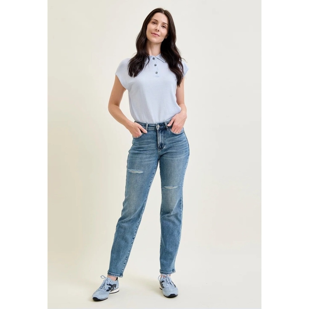 Judy Blue Dad Jean Stretch Destruction Straight Leg 90s Retro Mom Women's 13/31